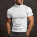 New Men's T-Shirt Sport Leisure Running Gym High Collar Shirt Training Elastic Quick Drying Short Sleeve T-Shirt Men Tight Tops. 
