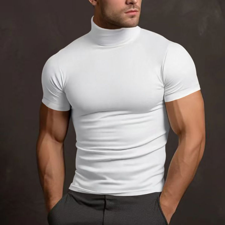 New%20Men's%20T-Shirt%20Sport%20Leisure%20Running%20Gym%20High%20Collar%20Shirt%20Training%20Elastic%20Quick%20Drying%20Short%20Sleeve%20T-Shirt%20Men%20Tight%20Tops%20-%20Image%202