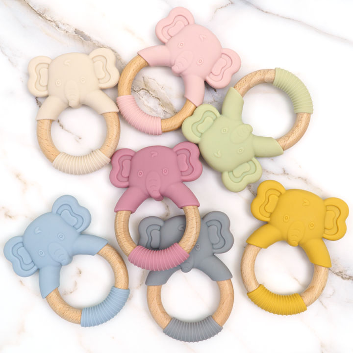 1PC Baby Silicone Teether Toy BPA Free Infant Wooden Ring Health Care Teething Chewing Toys Newborn s For Baby Accessories