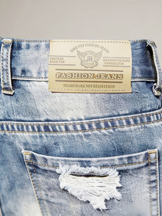Men's%20Casual%20Spring/Summer%20Denim%20Shorts%20-%20Distressed%20Denim%20Shorts%20with%20Frayed%20Edges%20and%20Patchwork%20Details,%20Fashionable%20Street-St%20-%20Image%205