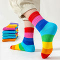 5 Pairs Girl's Rainbow Pattern Socks Cotton Comfortable Breathable Soft Kids Socks. 
