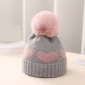 Fur Pompom Baby Hat Heart Printed Knitting Autumn Winter Newborn Infant Beanie Cap Toddler Warm Crochet Girls Boys Hats. 