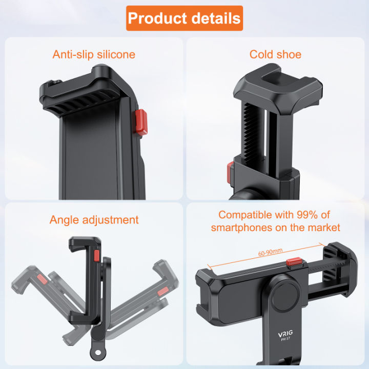 VRIG%20PH17%20Multi-functional%20Phone%20Tripod%20Mount%20Phone%20Holder%20Phone%20Clamp%20360%C2%B0%20Rotatable%20with%20Dual%20Cold%20Shoe%20Mounts%20Accessories%20-%20Image%202
