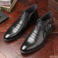 Winter Men's Elegant Boots Ankle non slip Leather Shoes British Zip Black Knight boots Pointed Punk Platform male Booties Botas. 