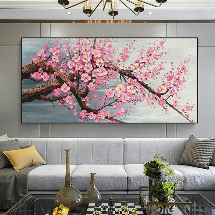 Modern Cherry Blossom Canvas Art Textured Palette Knife Floral ...