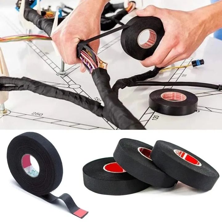 15 Meter Heat-resistant Flame Retardant Tape Adhesive Cloth Tape For Car Cable Harness Wiring Loom Protection Width 9/19/25MM