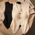 Summer Women Fashion Solid Color Chic Buttons V-neck Sleeveless Knitted Camisole. 