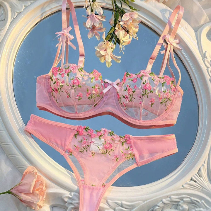 Sweety%20Women%20Floral%20Embroidery%20Bra%20And%20Briefs%20Set%20Hollow%20Sleepwear%20Underwear%20Ultrathin%20Lace%20Transparent%20Babydoll%20Cute%20No-pad%20Bow%20-%20Image%207