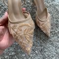 Mesh Embroidered Fashion Sandals Women String Bead High Heels Mules Shoes Pointed Toe Slingback Slippers Women Zapatos De Mujer. 