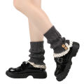 Japanese Style Loose Button Sock Covers Lace Trim Short New Knitted Fashion Short Boot Covers Cross-Border Woolen Leg Warmers. 