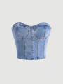 European style plunging neck denim spring new style  and intense allure fitted waist shaping design. 