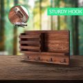 Wall Mounted Wooden Mail Sorter Organizer with 4 Double Key Hooks and Floating Shelf for Entryway or Mudroom Rustic Home Decor. 