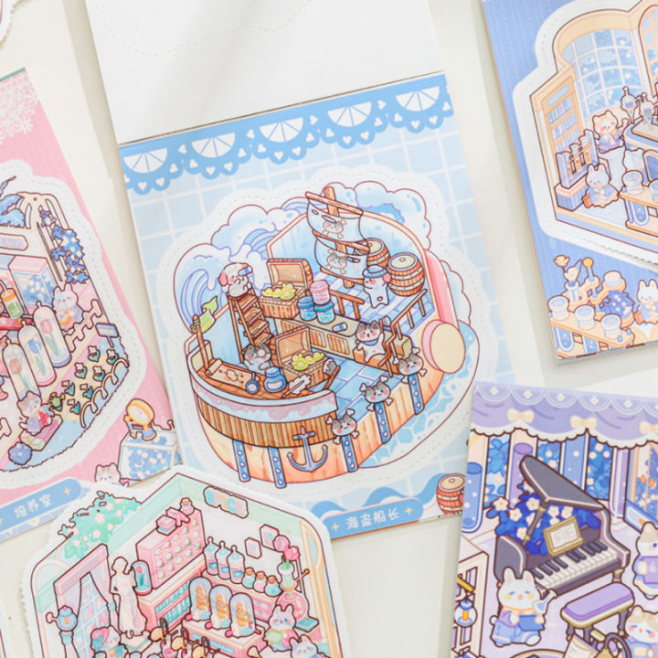 24pcs/bag%20zoo%20small%20class%20meow%20wow%20wonderland%20series%20scenery%20sticker%20book%20three-dimensional%20scene%20miniature%20sticker%20handbook%20DIY%20-%20Image%203