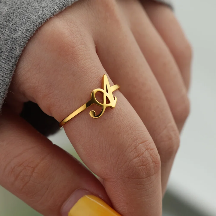 Stainless Steel Initial Letter Pendant Rings For Women Gold Color Trend A-Z Letter Finger Ring Aesthetic Wedding Jewelry bijoux