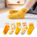 5 pairs of autumn and winter children's short socks cute yellow duck cartoon breathable boys and girls mid tube socks. 