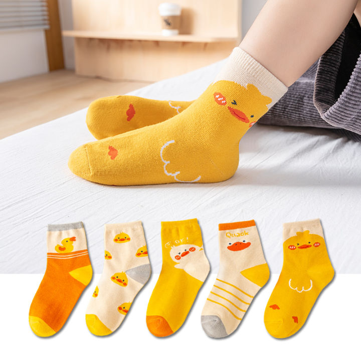 5%20pairs%20of%20autumn%20and%20winter%20children's%20short%20socks%20cute%20yellow%20duck%20cartoon%20breathable%20boys%20and%20girls%20mid%20tube%20socks%20-%20Image%202