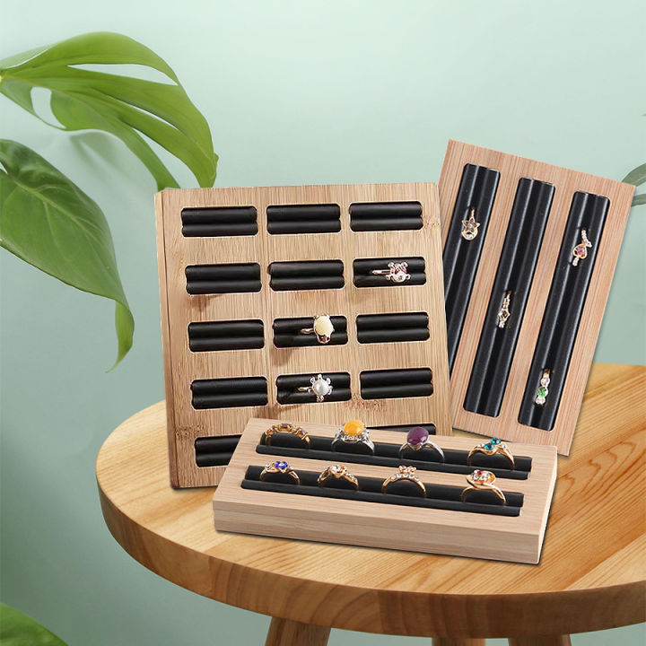 Bamboo And Wood 15-Position Ring Display Tray, Jewelry Display Tray, Earrings, Bracelets, Ring Storage Tray, Display Props