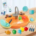 Play Kitchen Sink Toy, Kitchen Sink Play Set Electric Out of Water Animal Wash Basin Play Water Toy Pretend Play Utensils Accessories for Boys and Girls. 