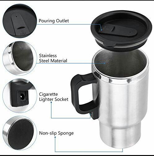 Car auto Stainless Steel 12V Car Auto Adapter HEATED Travel MUG Thermos Heating Cup
