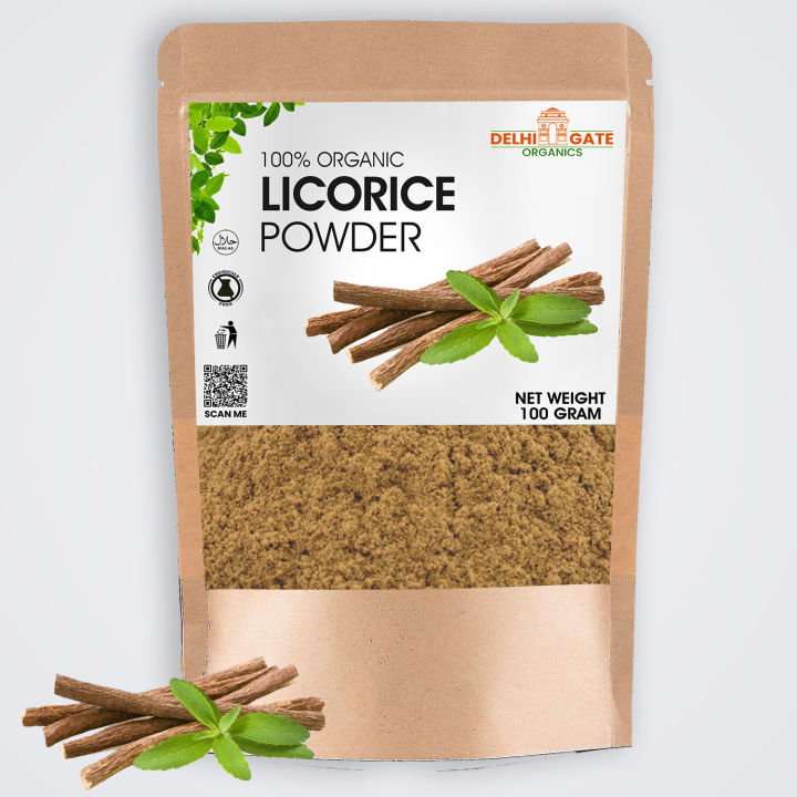 Licorice Powder for Skin | Natural Brightening & Anti-Aging | Acne & Dark Spot Treatment 100 Grams  Delhi Gate Organics