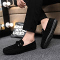 2026 Summer Casual Fashion Driving Loafers Suede Leather Minimalist Slip-Ons Comfortable Trendy Work Shoes Black & Khaki Two-Ton.
