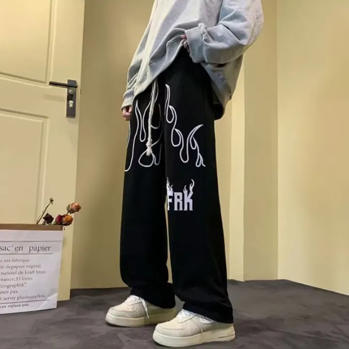 Spring and summer harbor wind sweatpants men's personality with fashion trend wide leg pants casual straight leg sweatpants