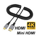 4K@60HZ 0.5-2.4M Micro mini HDMI-Compatible TO HDMI Minihdmi Microhdmi Coiled Extension Flexible Spiral Cable Male to Male Plug. 