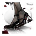New 2024 Punk Gothic High Heels Pumps Women Rose Heeled Patent Leather Lolita Shoes Woman Y2K Ankle Straps Black Mary Jane Shoes.