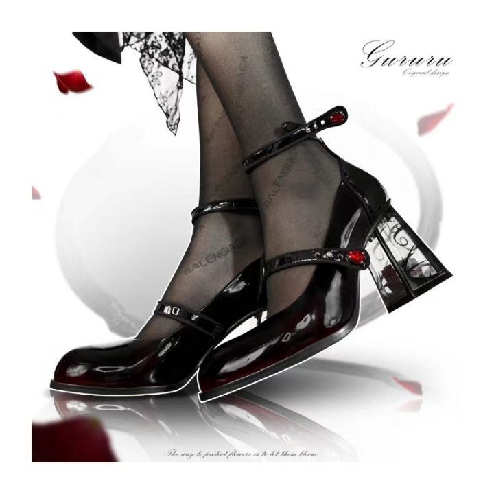 New%202024%20Punk%20Gothic%20High%20Heels%20Pumps%20Women%20Rose%20Heeled%20Patent%20Leather%20Lolita%20Shoes%20Woman%20Y2K%20Ankle%20Straps%20Black%20Mary%20Jane%20Shoes%20-%20Image%203