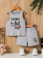 Summer Infant Boy's round Neck Letter Print Vest And Shorts Set Casual Two-Piece Outfit for Toddlers. 