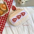 1Pc Strawberry Embroidery Makeup Bag with Checkered Lining Portable Cosmetic Pouch Cute /Korean Style Embroidered Bag for Travel. 