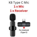 K8/K9 Wireless Collar Mic Wireless MIC Type C/Android/USB/AUX 3.5mm Mic K8/K9 Wireless Single/Double Microphone For Interview, Vlogging , Podcast. 