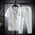 2024 Summer Shirt + Trousers Suit Chinese Style Men Shirt Cotton and Linen Shirts Men's High Quality Casual Shirts Two Piece. 