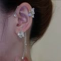 Korean Gold Silver Color Crystal Butterfly Ear Clip For Women Sparkling Rhinestone Ear Cuff Sweet Clip Earrings Wedding Jewelry. 