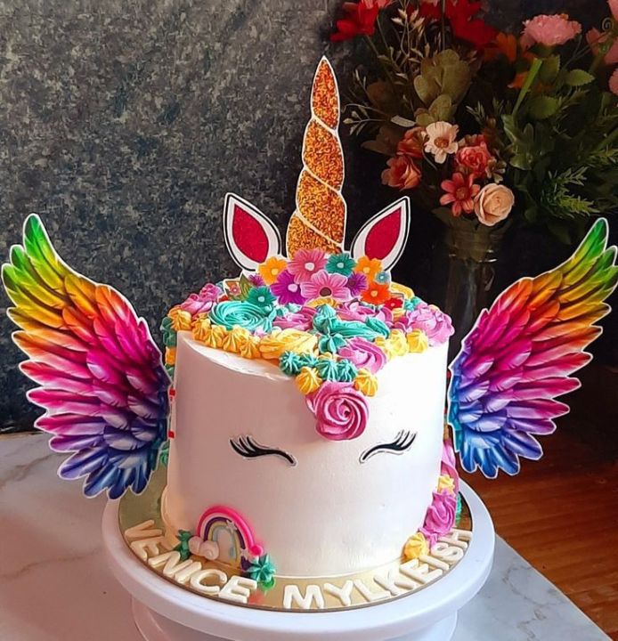 unicorn theme cake topper set