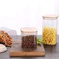Pack of 3 Large, Medium and Small Square/Round Wooden Lid, Borosilicate Glass Jar Food Storage Containers Set, Airtight Food Jars with Kitchen Canisters for Sugar, Candy, Cookie, Rice and Spice Jars. 