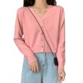 Women's Short Solid Color Cardigan For Spring And Autumn Outerwear Casual V-Neck Knitted Top. 