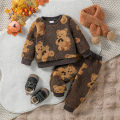 2024 New Style 6M-3Y Baby Unisex 2-piece Infant/Toddler Winter Cute Little Bear Plush Sweater Pants Casual Set. 