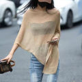 Women's Asymmetric Knit Cape Sheer Soft Knitted Poncho Pullovers Korean Fashion Spring Summer Lightweight Cover Up Outfit. 