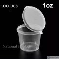 Pack of 100 Clear Plastic Disposable Sauce Cups with Lids 30ml. 