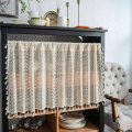 Beige Circular Patterned Hanging Tassel Short Curtain, Lace Short Curtain, Living Room, Bedroom, Kitchen Cabinet Cover Curtain. 
