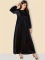 Plus Size Women's Velvet Maxi Dress Long Sleeve Round Neck High Waist Loose Casual Modest Long Dress. 