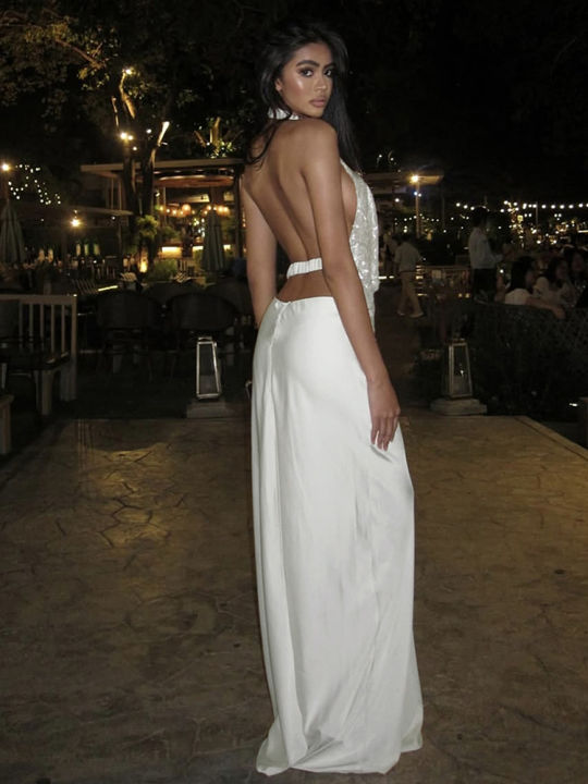 Nibber%20Temperament%202-Piece%20Set%20Women%20Swing%20Collar%20Arabesques%20Backless%20Tops+Smooth%20Skirts%20Vacation%20Beach%20Party%20Matching%20Suits%20-%20Image%203