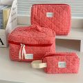 Plaid Makeup Bag Large Capacity Portable Cosmetic Bag For Women Girls Skincare Toiletry Bag Multifunctional Cute Wallet Pouch.