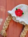 white cap red flower baby hair cap crochet long hair cap for kids. 