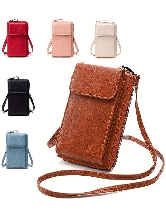 MIYIN Multi functional retro style PU leather crossbody bag fashionable solid color mobile phone bag womens casual shoulder bag