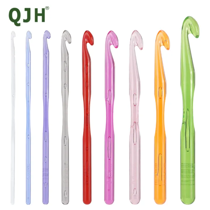 QJH 9Pcs/Set Multi-Coloured Crystal Clear Plastic Crochet Hooks, Ergonomic Resin Crochet Hook - Crochet Enthusiast 3mm - 12mm