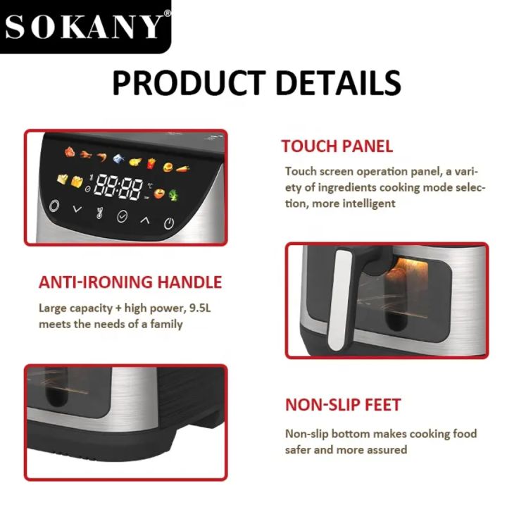 Sokany%20Healthy%20Air%20Fryer%20(SK-10067)%209.5L%20Large%20Size%20Digital%20Touch%20Air%20Fryer%20With%20Viewing%20Window%20And%2012%20Preset%20Menus,%202400W%20-%20Image%204