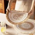 Boho Round Placemat 15 Inch Farmhouse Woven Jute Fringe TableMats with Pompom Tassel Place Mat for Dining Room INS Table Decors. 