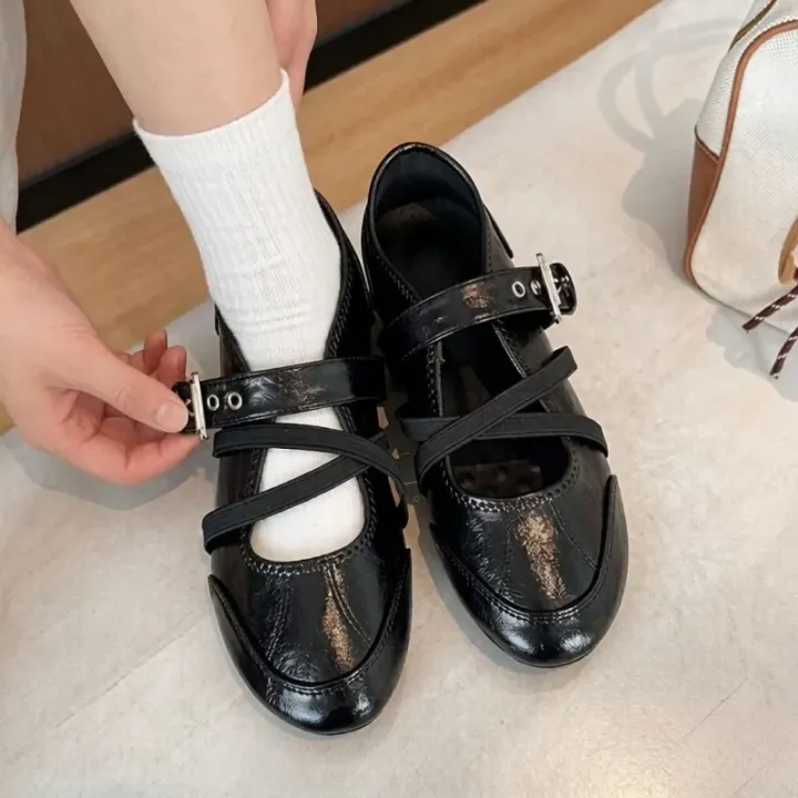 Women's%20Mary%20Jane%20Flats%20Retro%20Cross%20Strap%20Ballet%20Shoes%20Low-Cut%20Round-Toe%20Slip-on%20Pumps%20for%20Work%20&%20Casual%20-%20Image%203